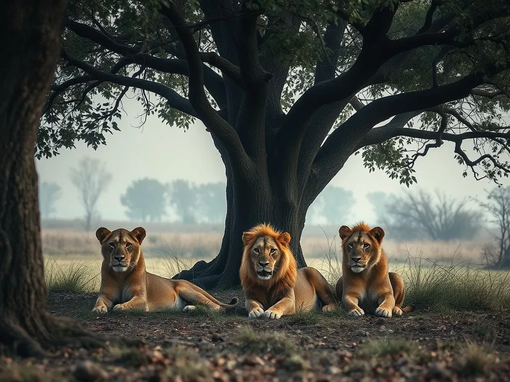 Significado del sueño de leones bajo los árboles