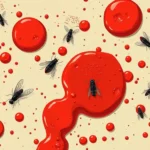 manchas de sangre con moscas bebiendosangre significado